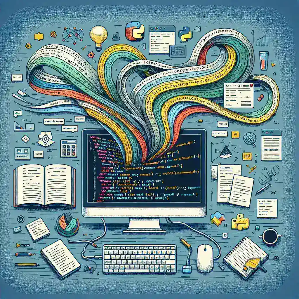"Desarrollador utilizando Python para crear aplicaciones de escritorio en una computadora, ilustrando conceptos clave de programación y desarrollo en la guía completa sobre Python en el desarrollo de aplicaciones de escritorio."