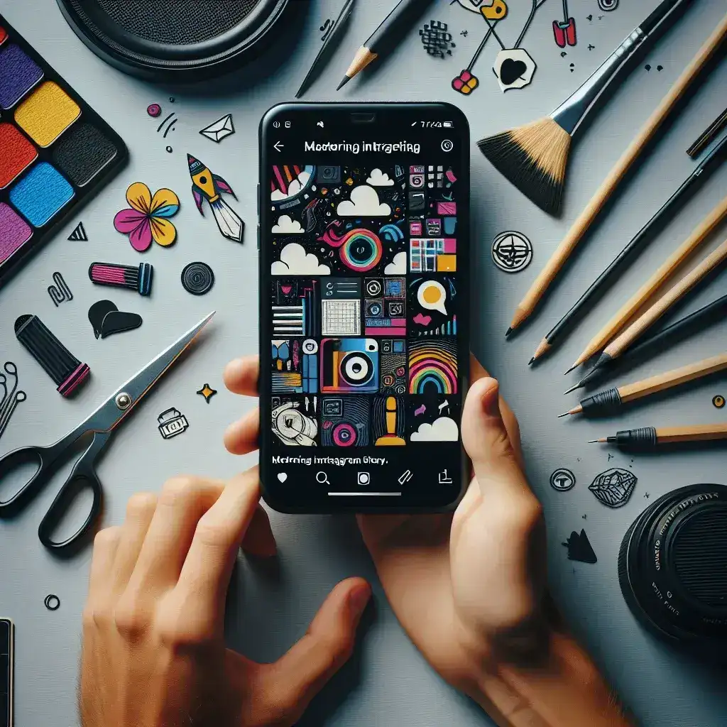 "Captura de pantalla de un teléfono móvil mostrando atractivas historias de Instagram, destacando elementos visuales y textuales clave para crear contenido cautivador en redes sociales, como se describe en la guía definitiva para dominar las Insta Stories."